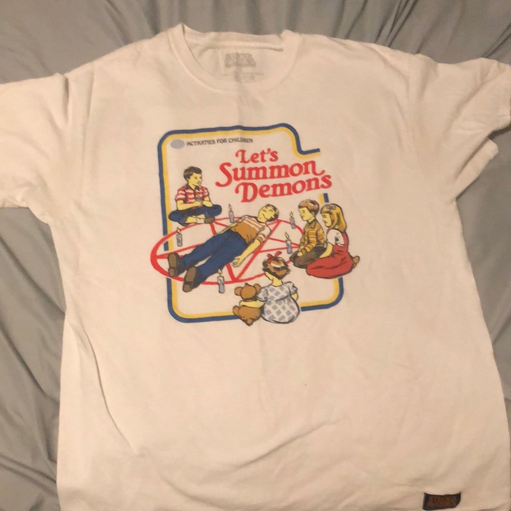 Selling a Steven rhodes let’s summon demons shirt.